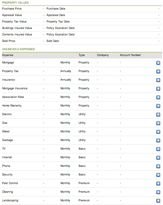 Home Value and Home Expenses HomeZada