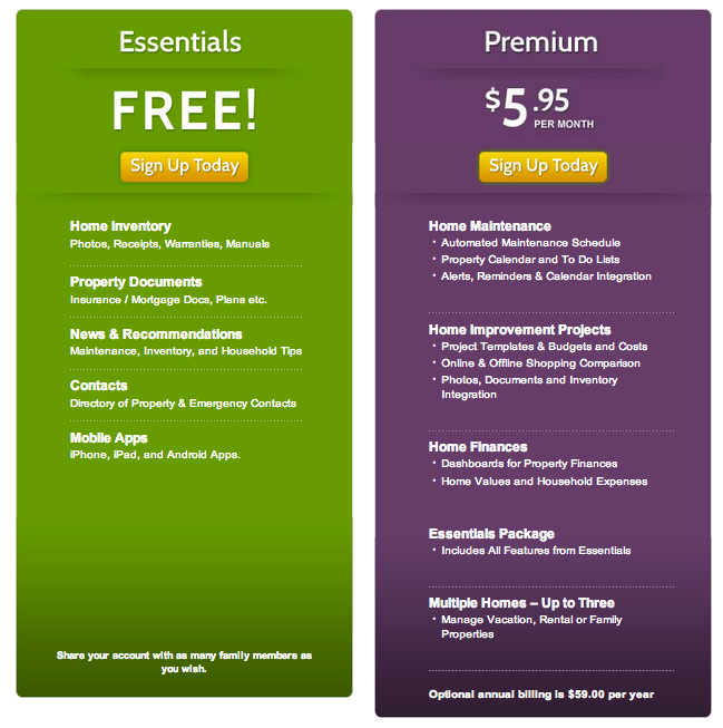 HomeZada accounts